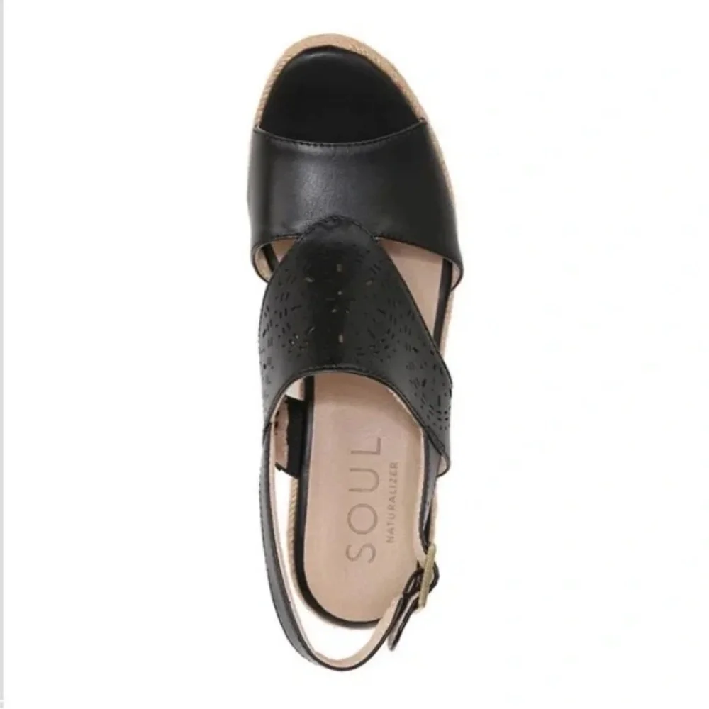 SOUL BY NATURALIZER Women's Black 1" Platform Ocean Wedge Slingback Sandal 10 M - Picture 5 of 9